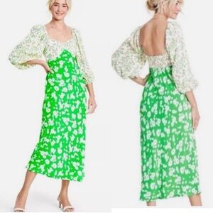Rixo‎ x target daisy green long sleeves floral midi dress size 4